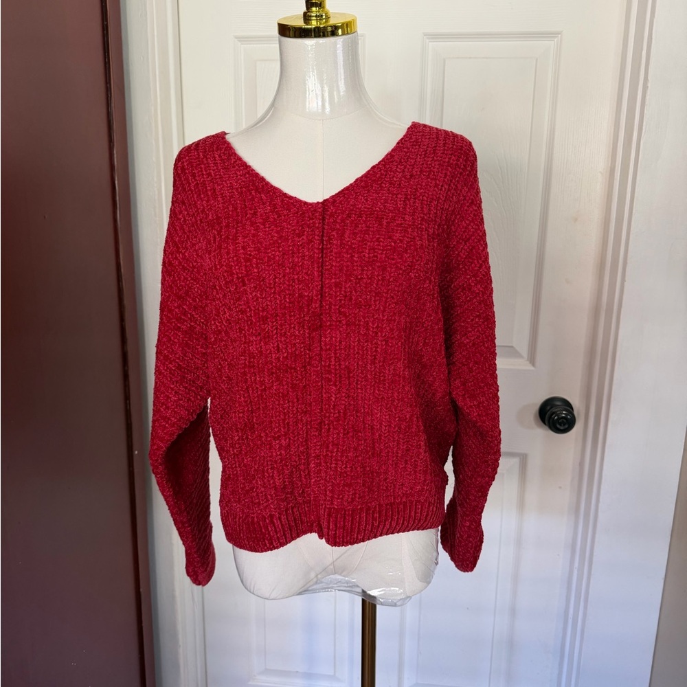 Pink Rose Vibrant Red V-Neck Sweater